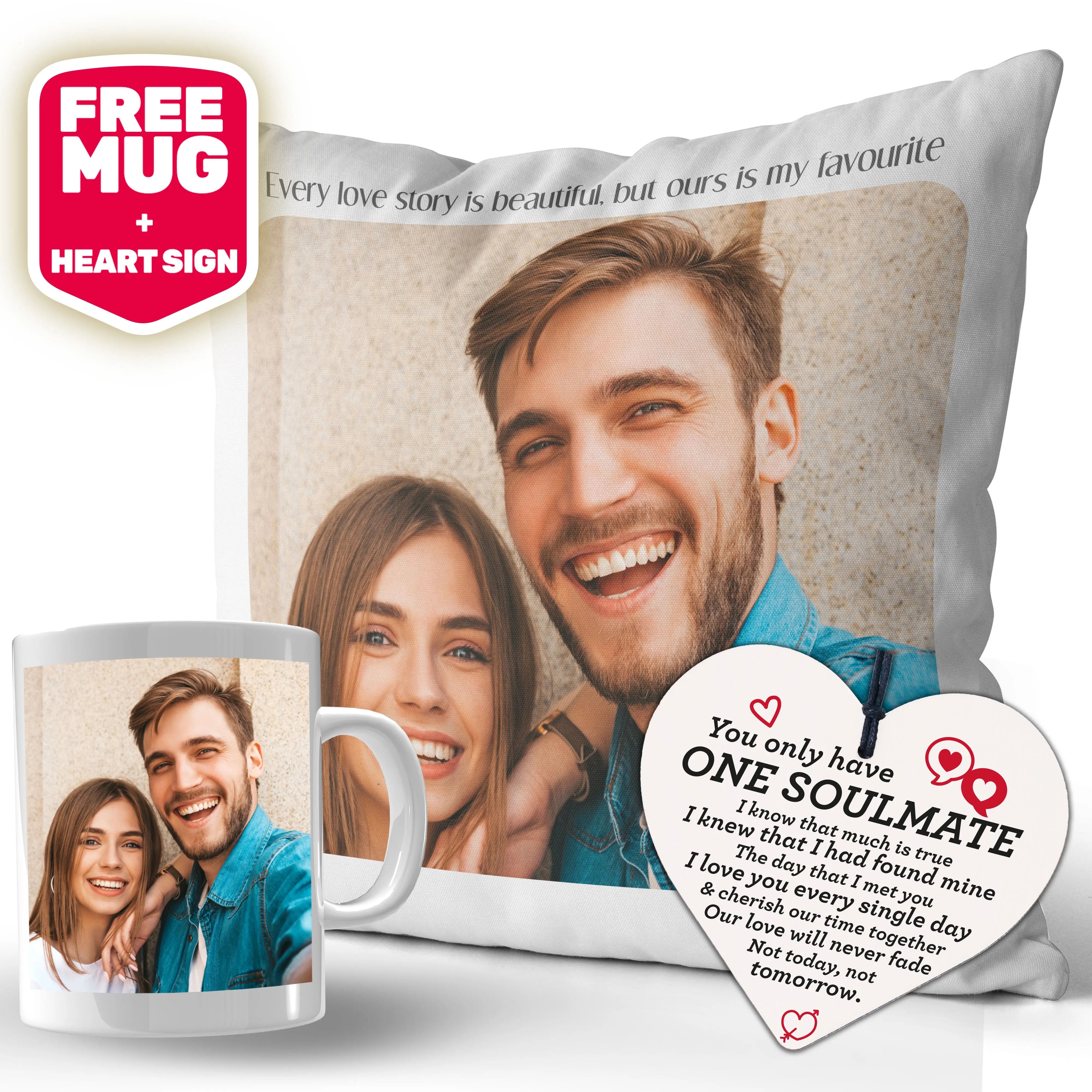 Personalised Cushion Valentines Day Couples & Romance 40x40cm 1 Image Heart + Insert