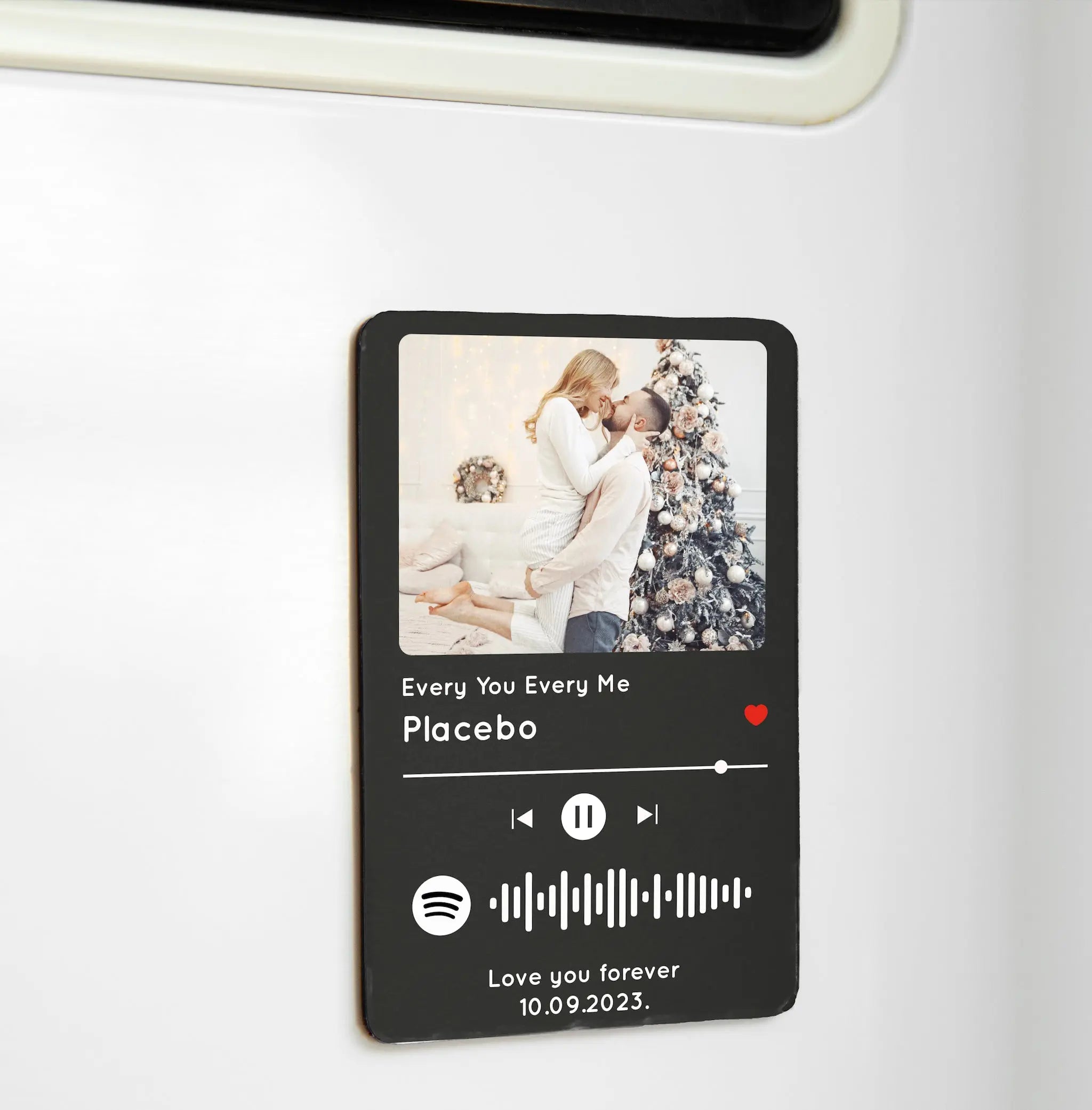 Personalised Spotify Themed Wooden Fridge Magnet - Custom Wooden Music Magnet - Album cover themed photo with 2 Lines of Custom Text - CushionPop
