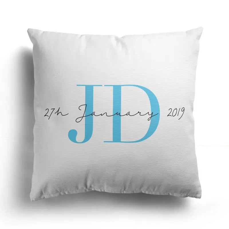 Personalised Initials Cushion Cover - Perfect Gift - Home Décor - 40 x 40 cm - Light Blue