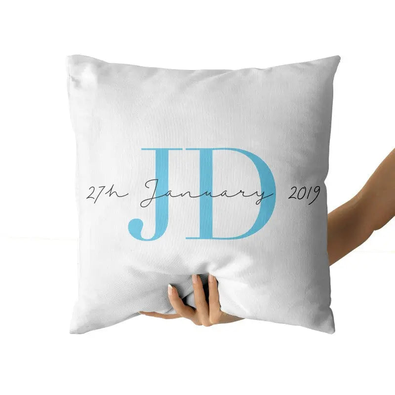 Personalised Initials Cushion Cover - Perfect Gift - Home Décor - 40 x 40 cm - Light Blue