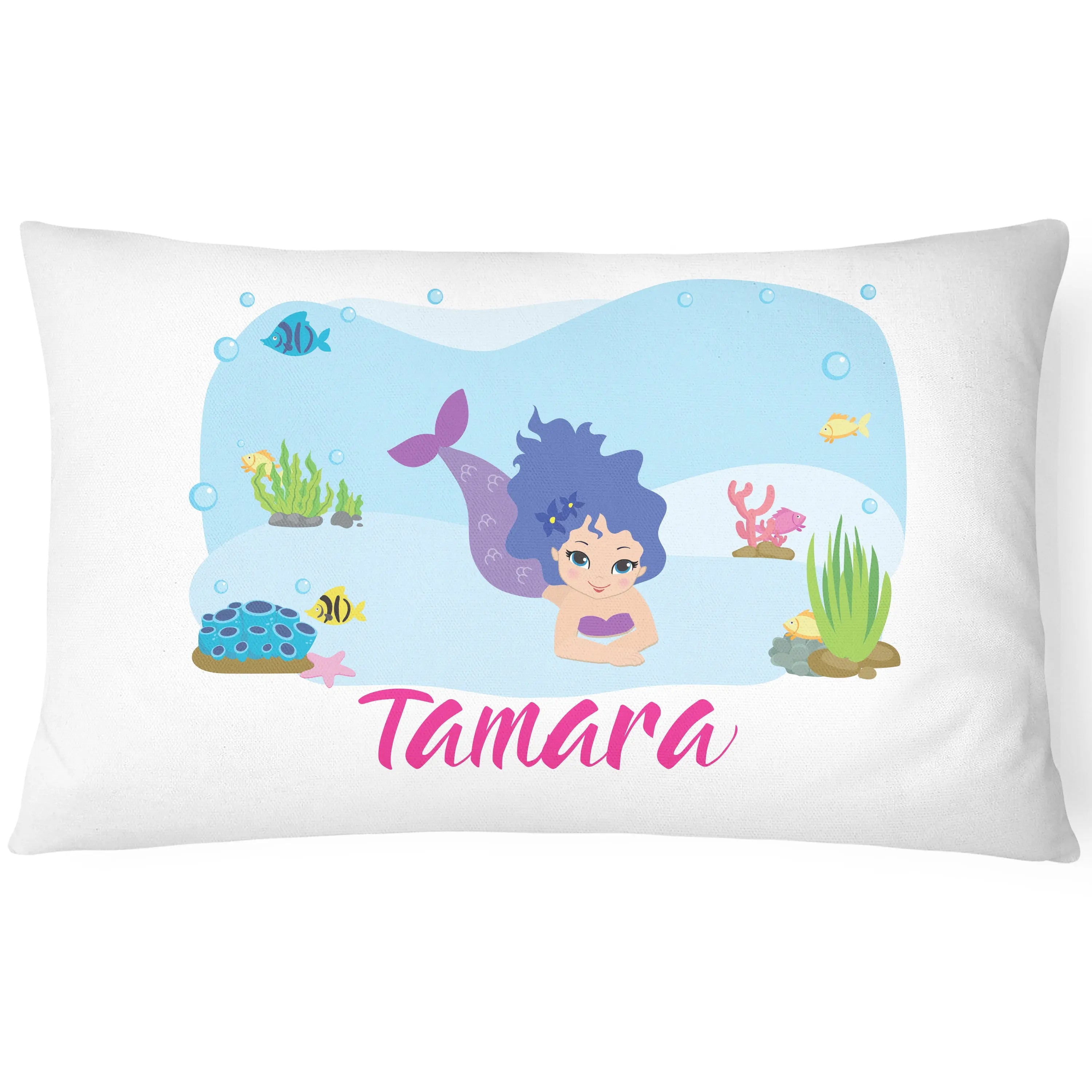 Personalised Mermaid Pillow Case Printed Gift Children Custom Print - Blue Mermaid