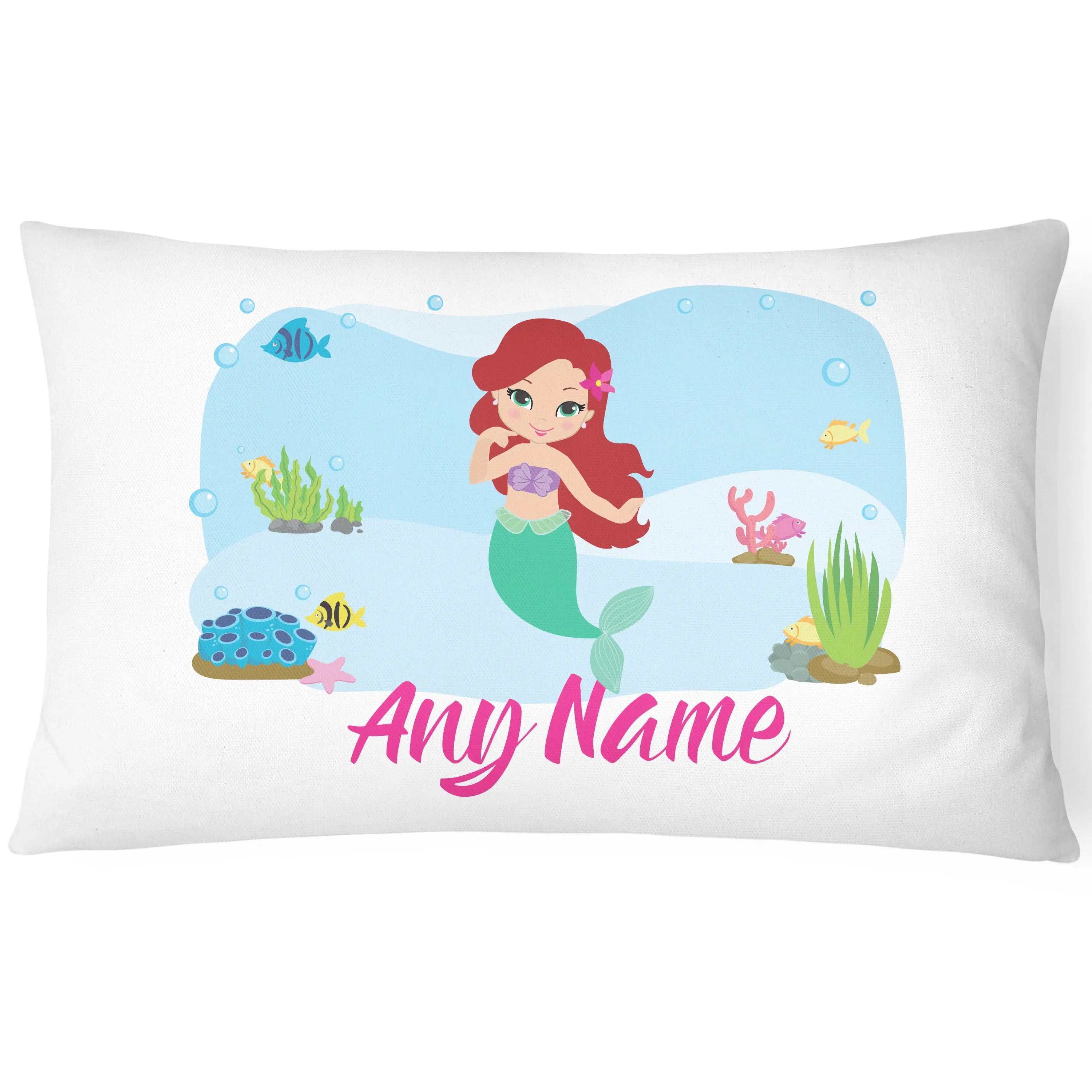 Personalised Mermaid Pillow Case Printed Gift Children Custom Print - Green Mermaid - CushionPop