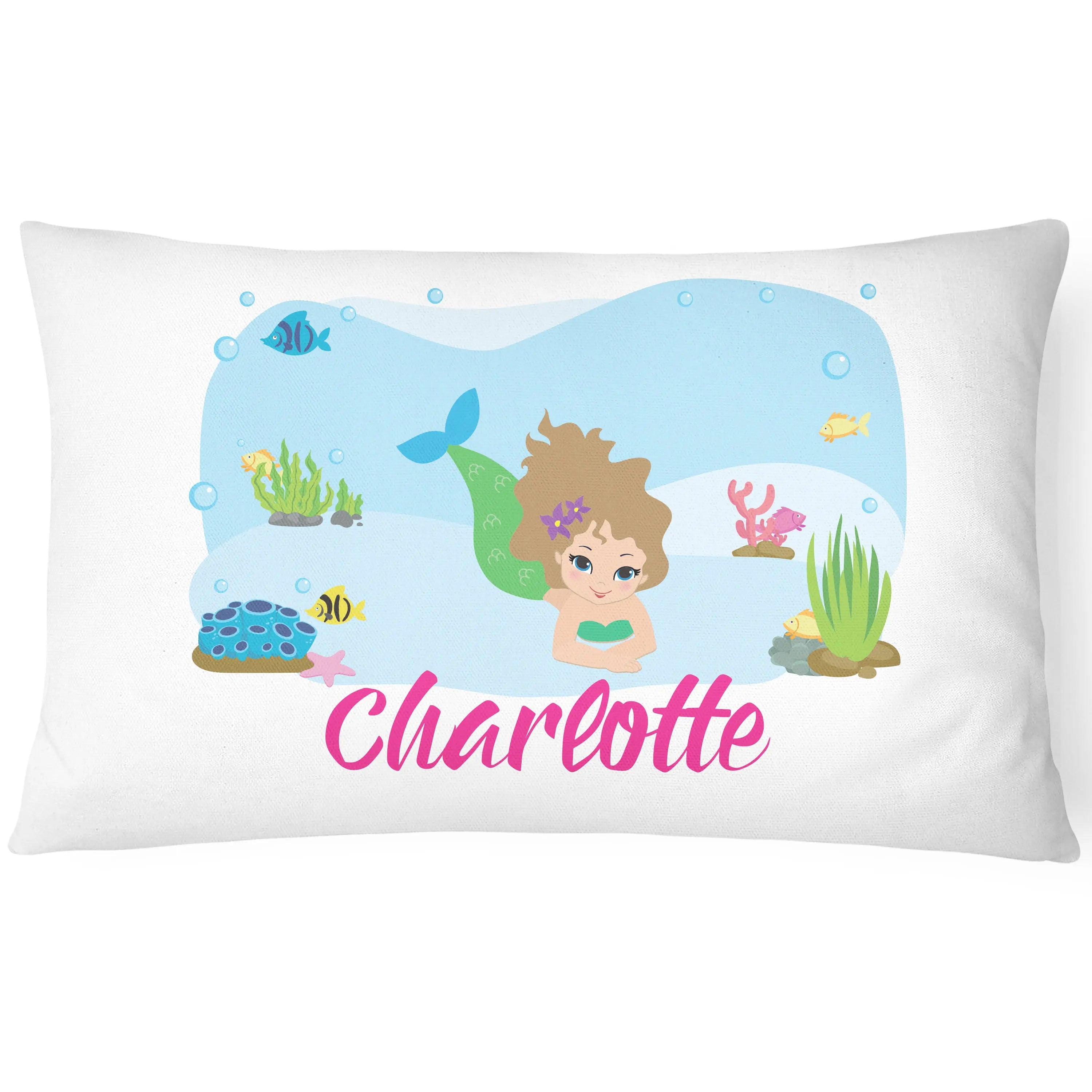 Personalised Mermaid Pillow Case Printed Gift Children Custom Print - Blonde Hair - CushionPop