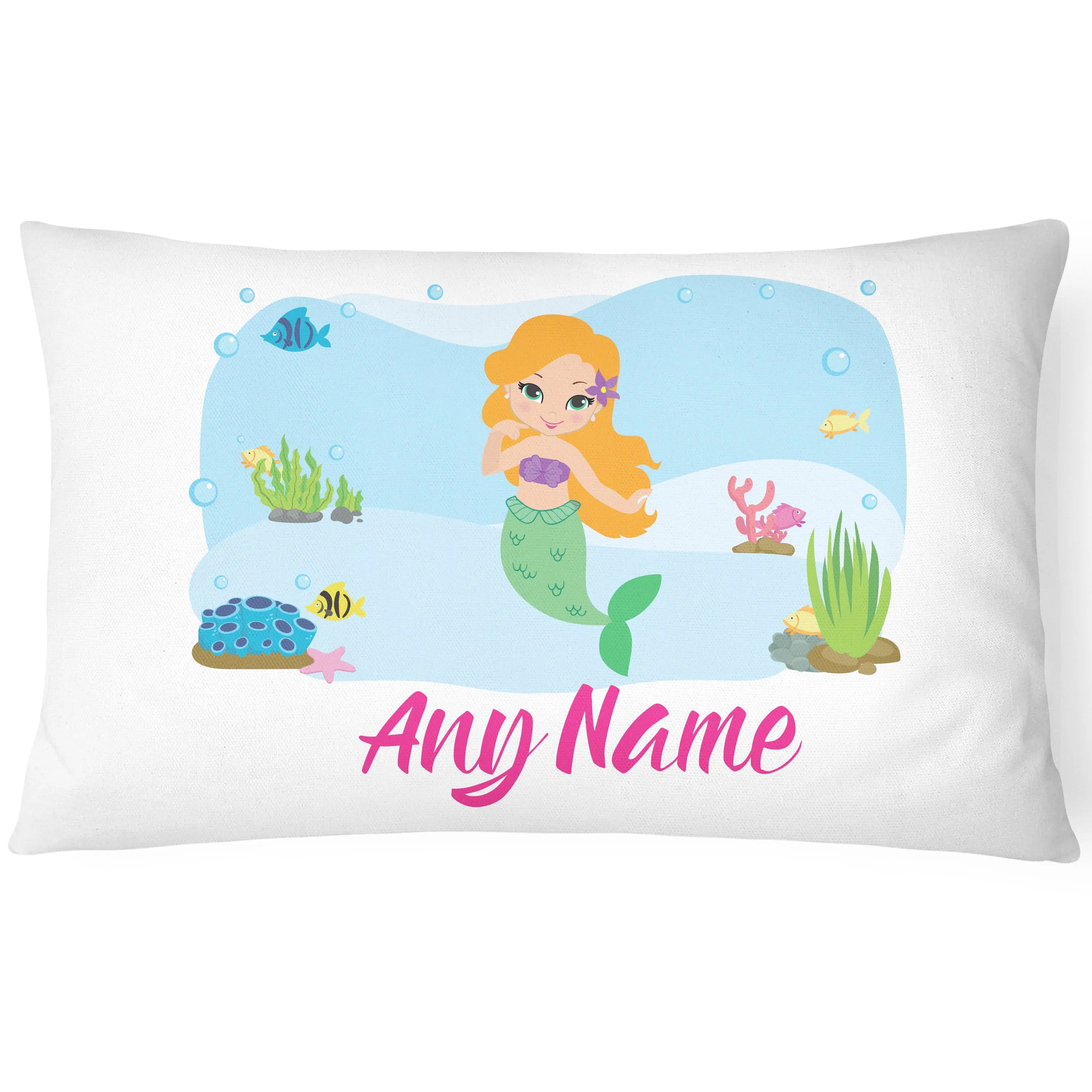 Personalised Mermaid Pillow Case Printed Gift Children Custom Print - Yellow Hair - CushionPop
