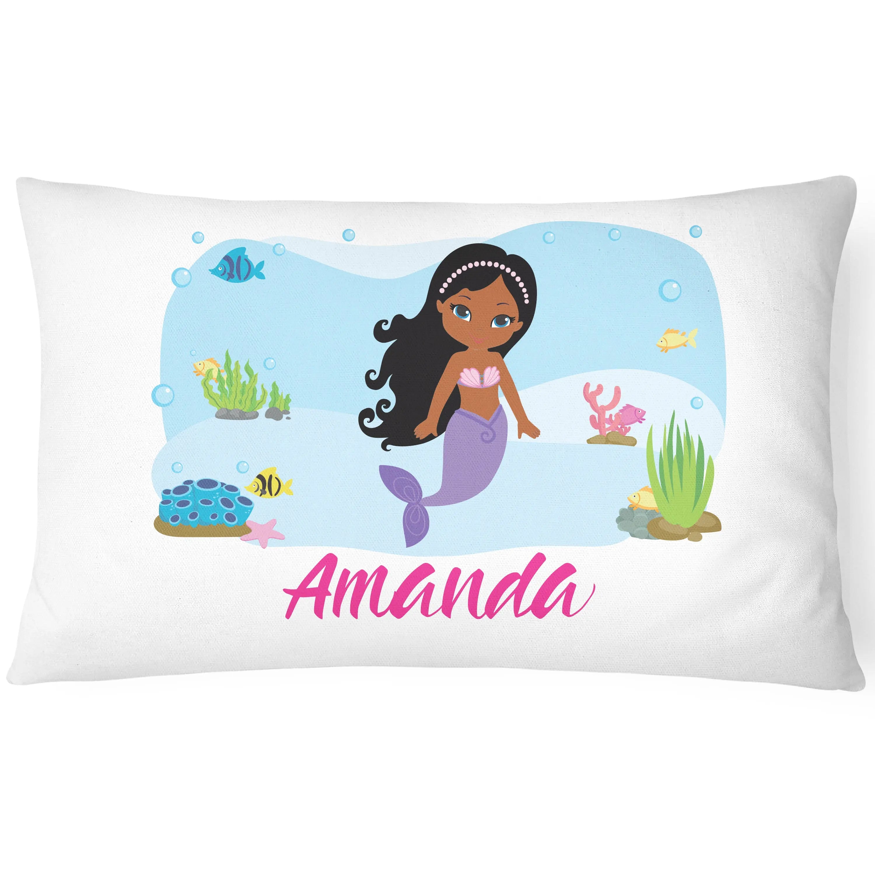 Personalised Mermaid Pillow Case Printed Gift Children Custom Print - Purple - CushionPop
