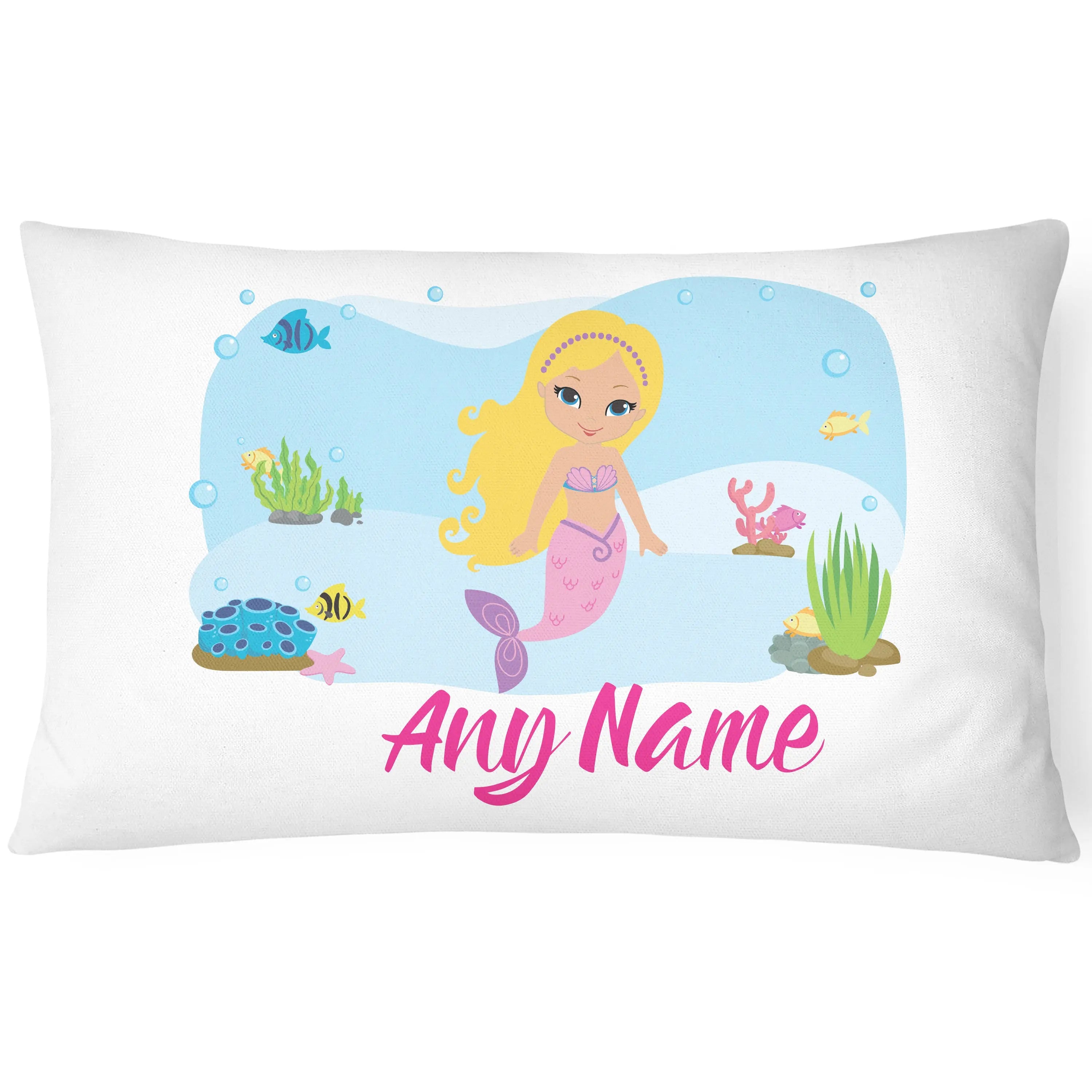 Personalised Mermaid Pillow Case Printed Gift Children Custom Print - Blonde - CushionPop