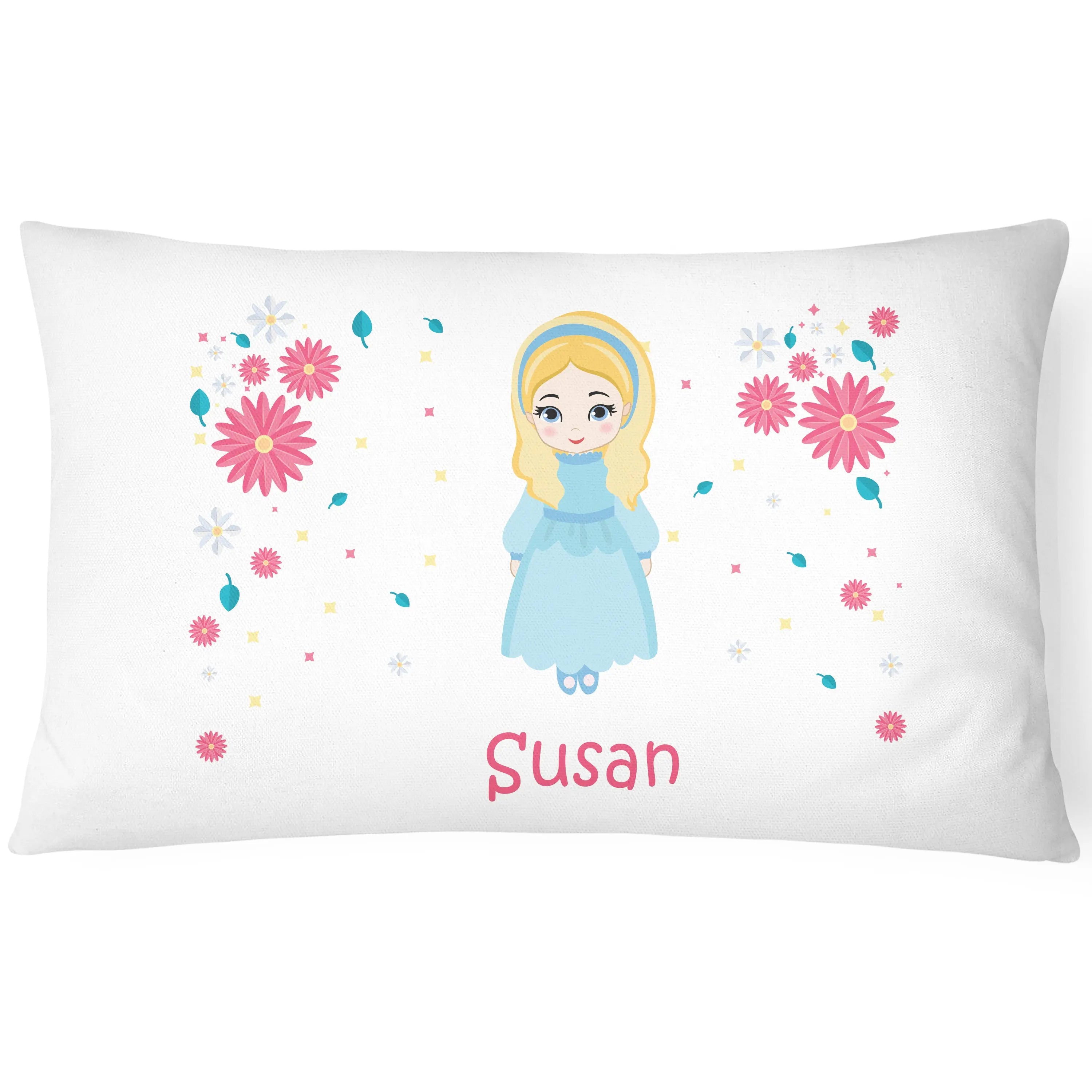 Personalised Princess Pillowcase Children Printed Gift Custom Print - Flowers - CushionPop