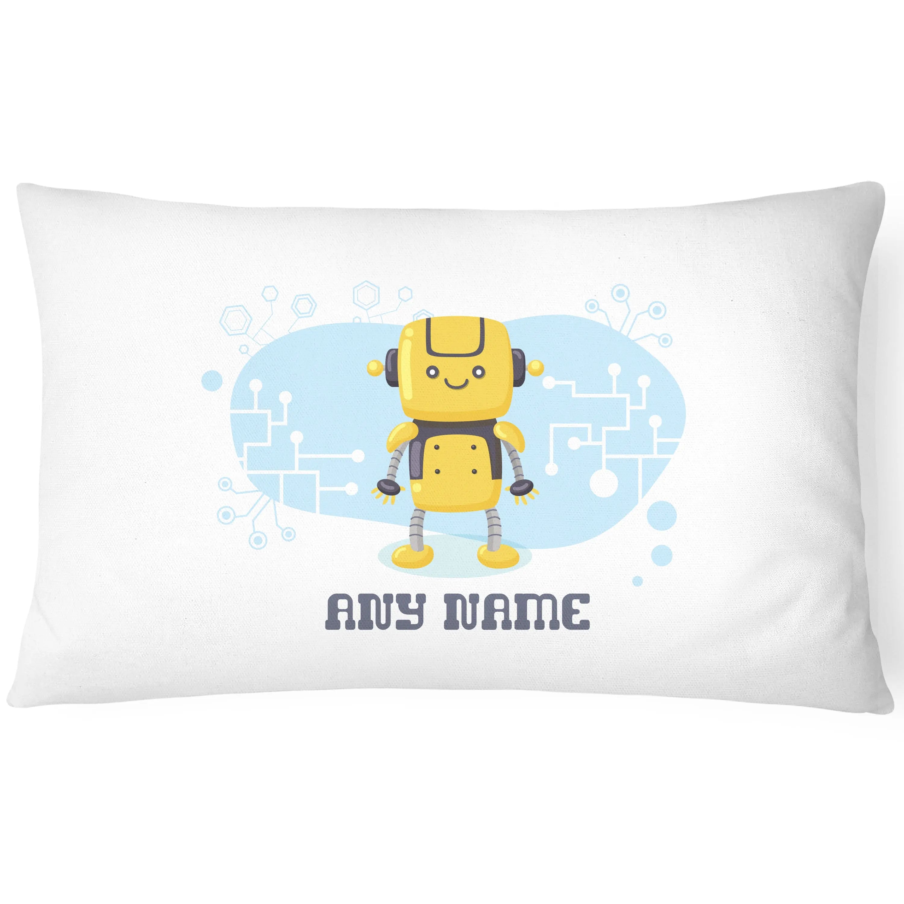 Personalised Robot Pillowcase Children Printed Gift Custom Print  - Yellow - CushionPop
