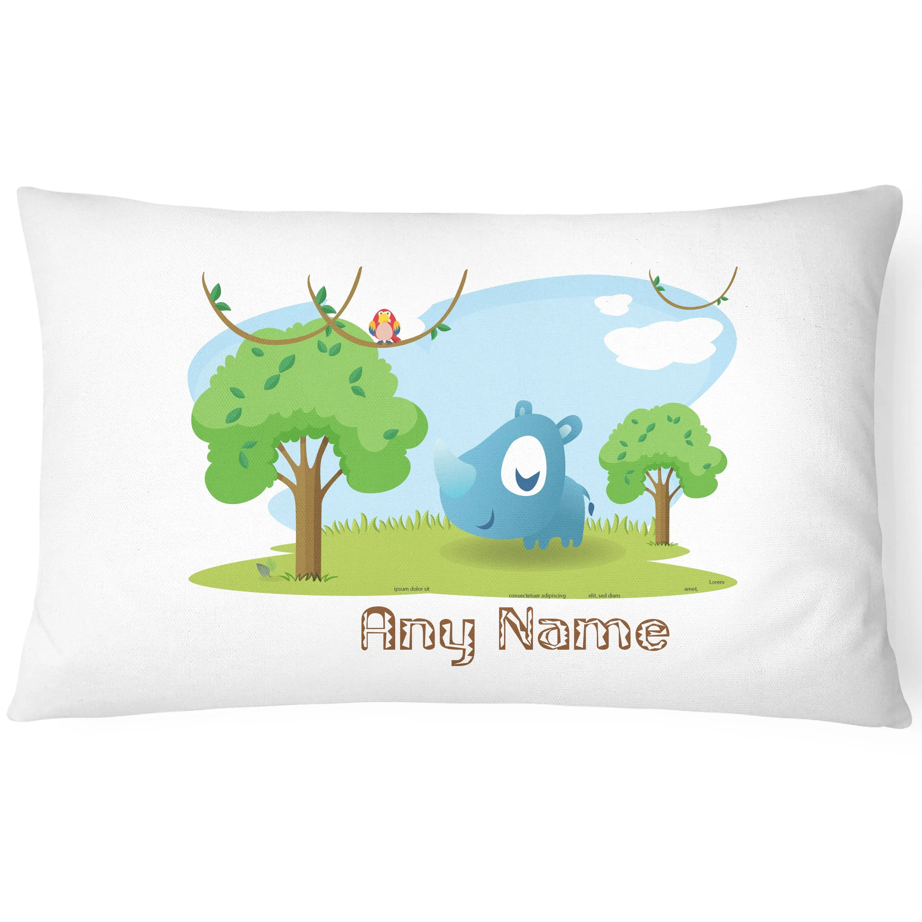 Cute Animal Zoo - Children's Pillowcase - Personalise with Any Name - Rhino - CushionPop
