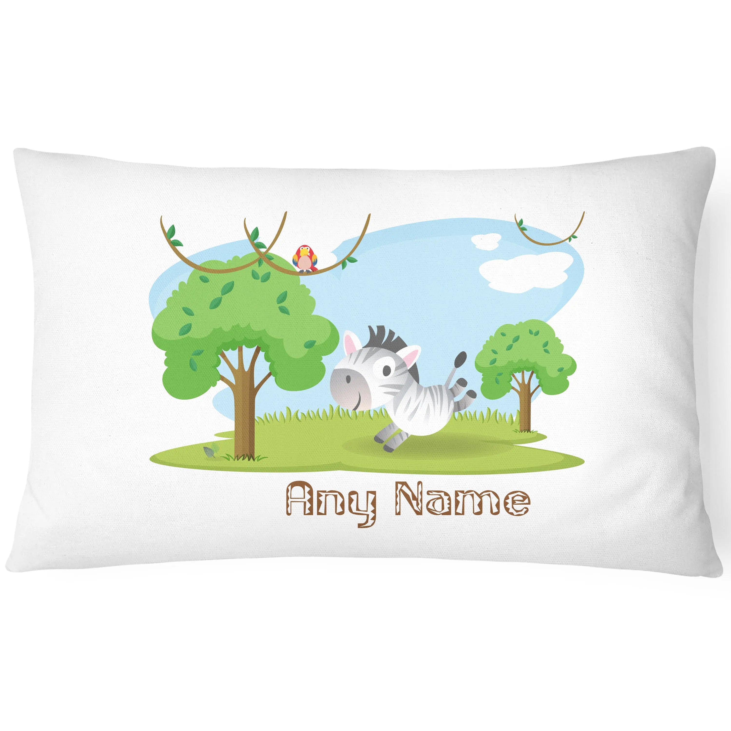 Cute Animal Zoo - Children's Pillowcase - Personalise with Any Name - Zebra - CushionPop