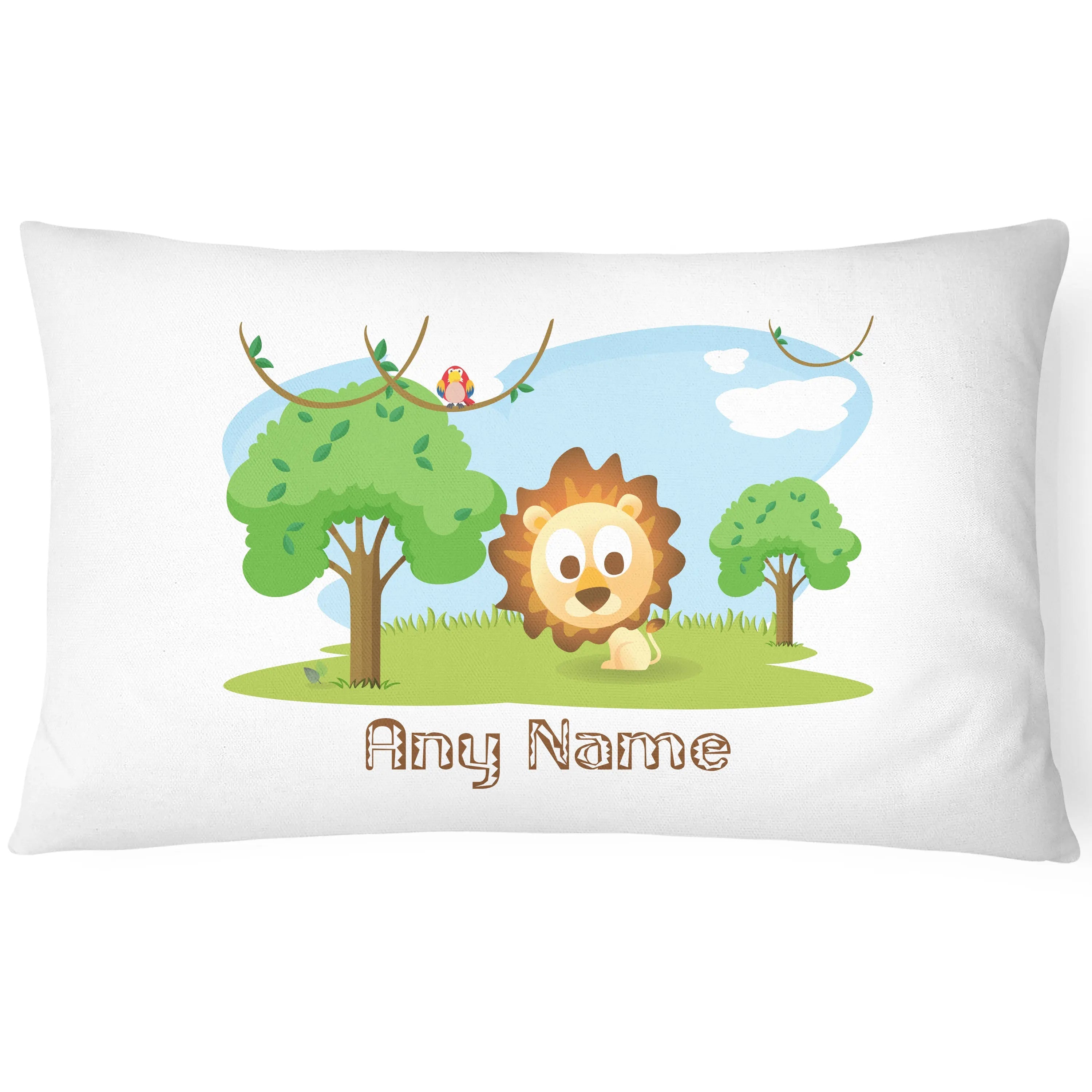 Cute Animal Zoo - Children's Pillowcase - Personalise with Any Name - Lion - CushionPop