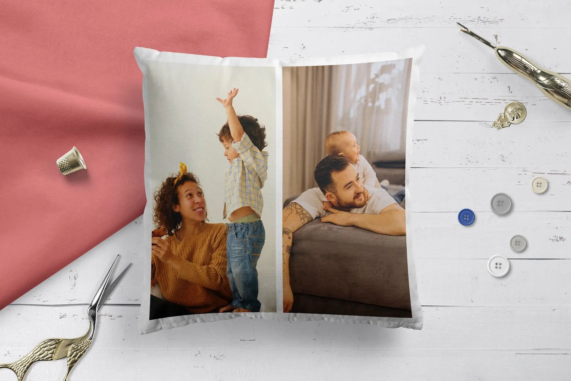 Personalisierter Kissenbezug im Collage-Stil, 40 x 40 cm, Fotokissen – 2 Bilder