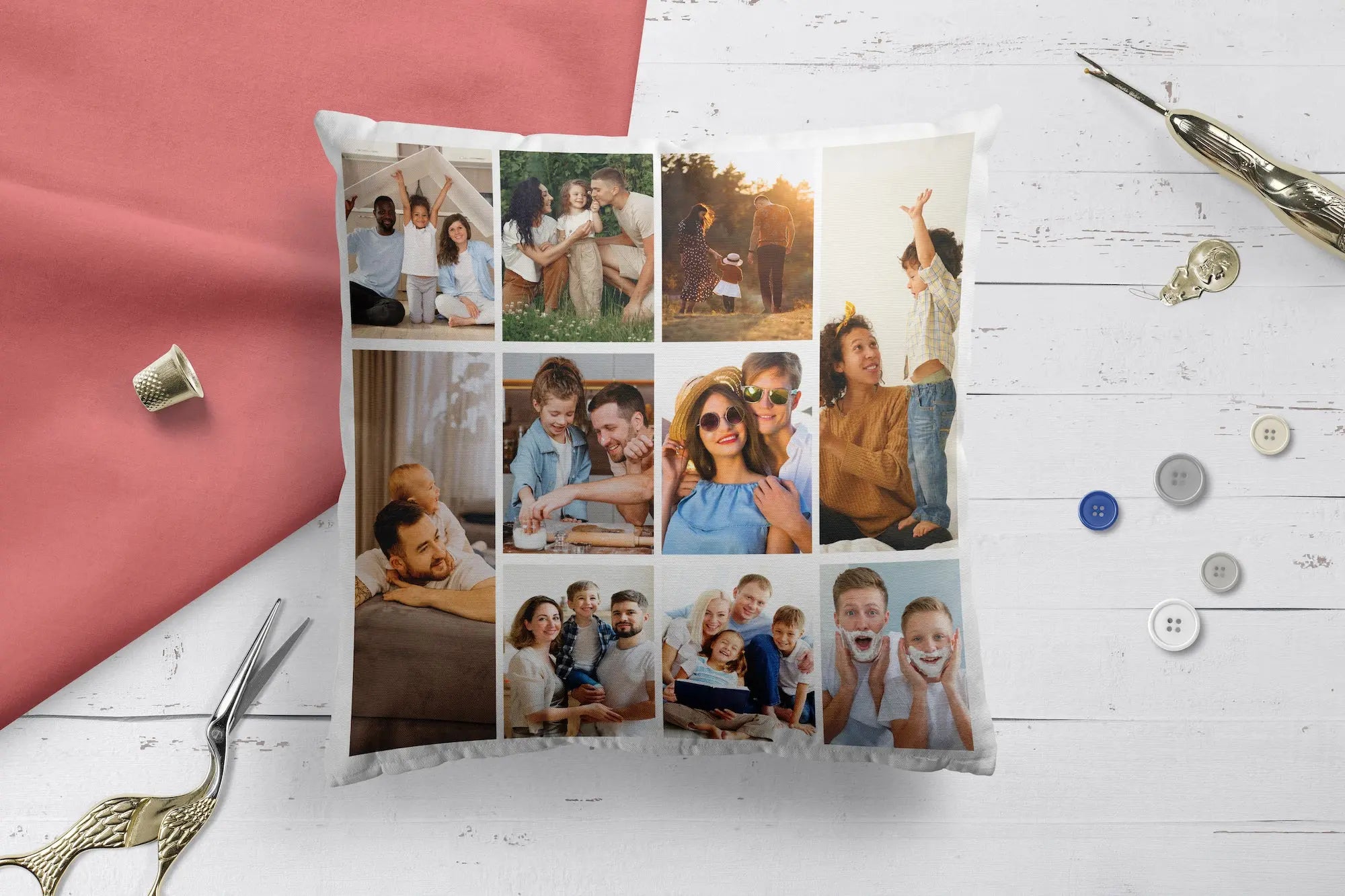 Personalised Collage Style Cushion Cover 40x40cm Photo Cushion - Perfect Gift - 10 images