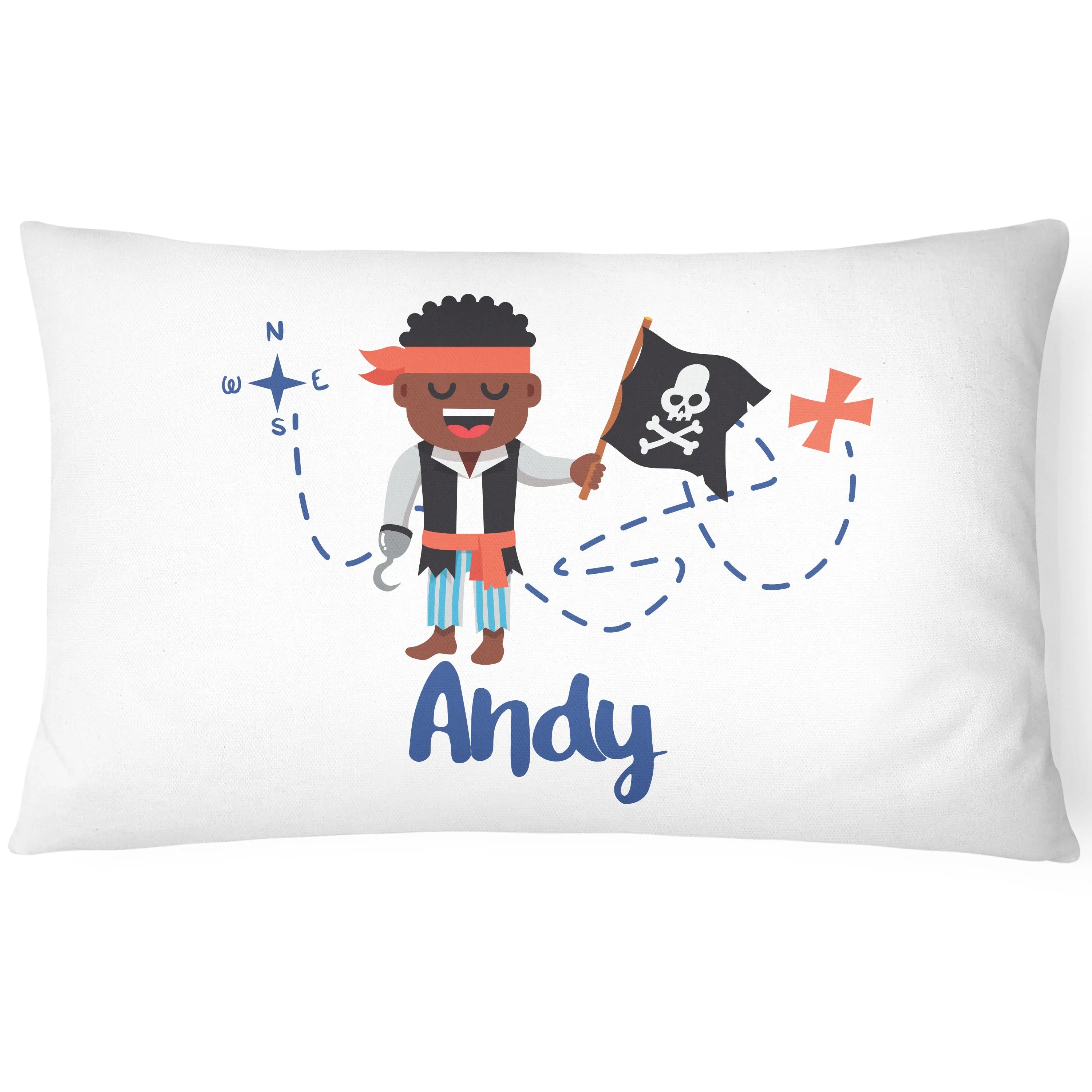 Pirate Pillowcase for Kids - Personalise With Any Name - Perfect Children's Gift - Blue - CushionPop
