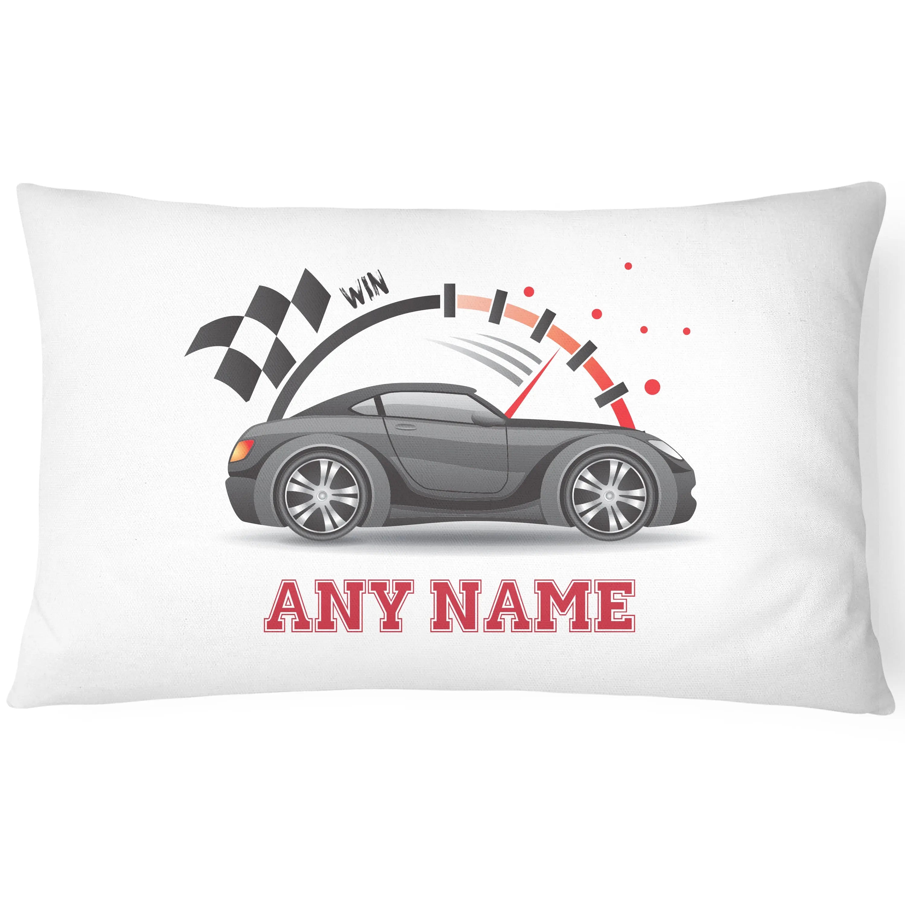 Race Car Pillowcase for Kids - Personalise With Any Name - Perfect Children's Gift - Matte - CushionPop