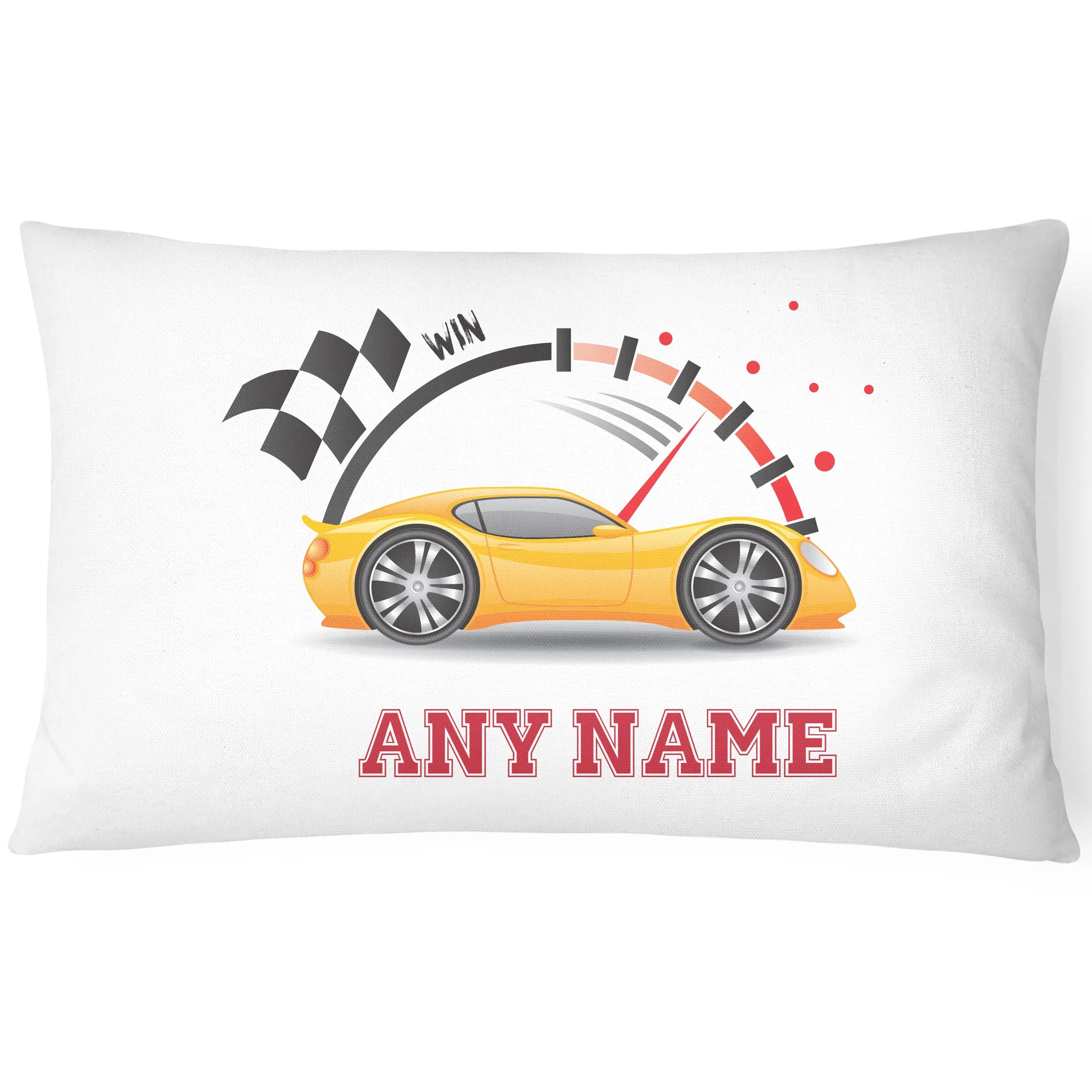 Race Car Pillowcase for Kids - Personalise With Any Name - Perfect Children's Gift - Sunny