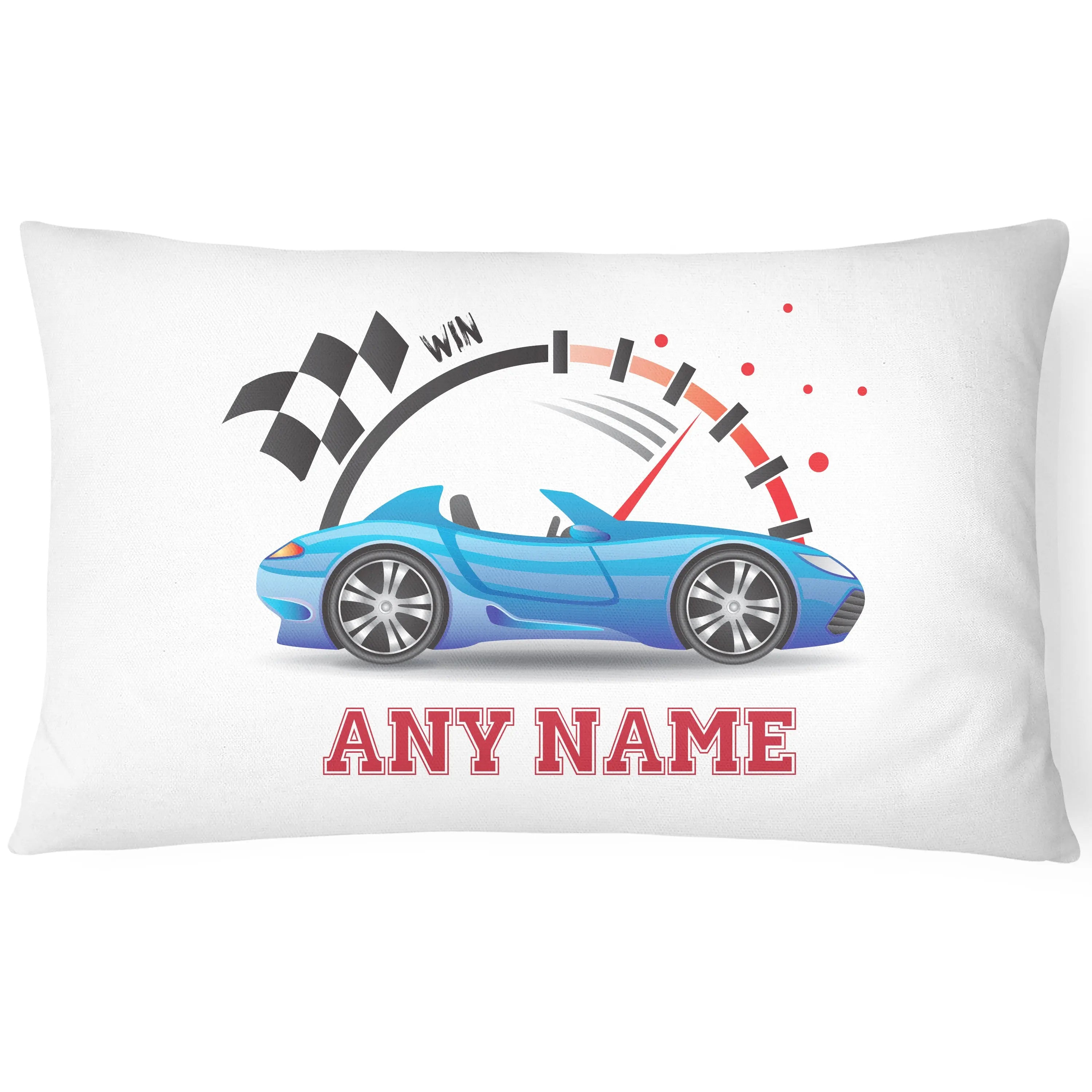 Race Car Pillowcase for Kids - Personalise With Any Name - Perfect Children's Gift - Dark Blue - CushionPop