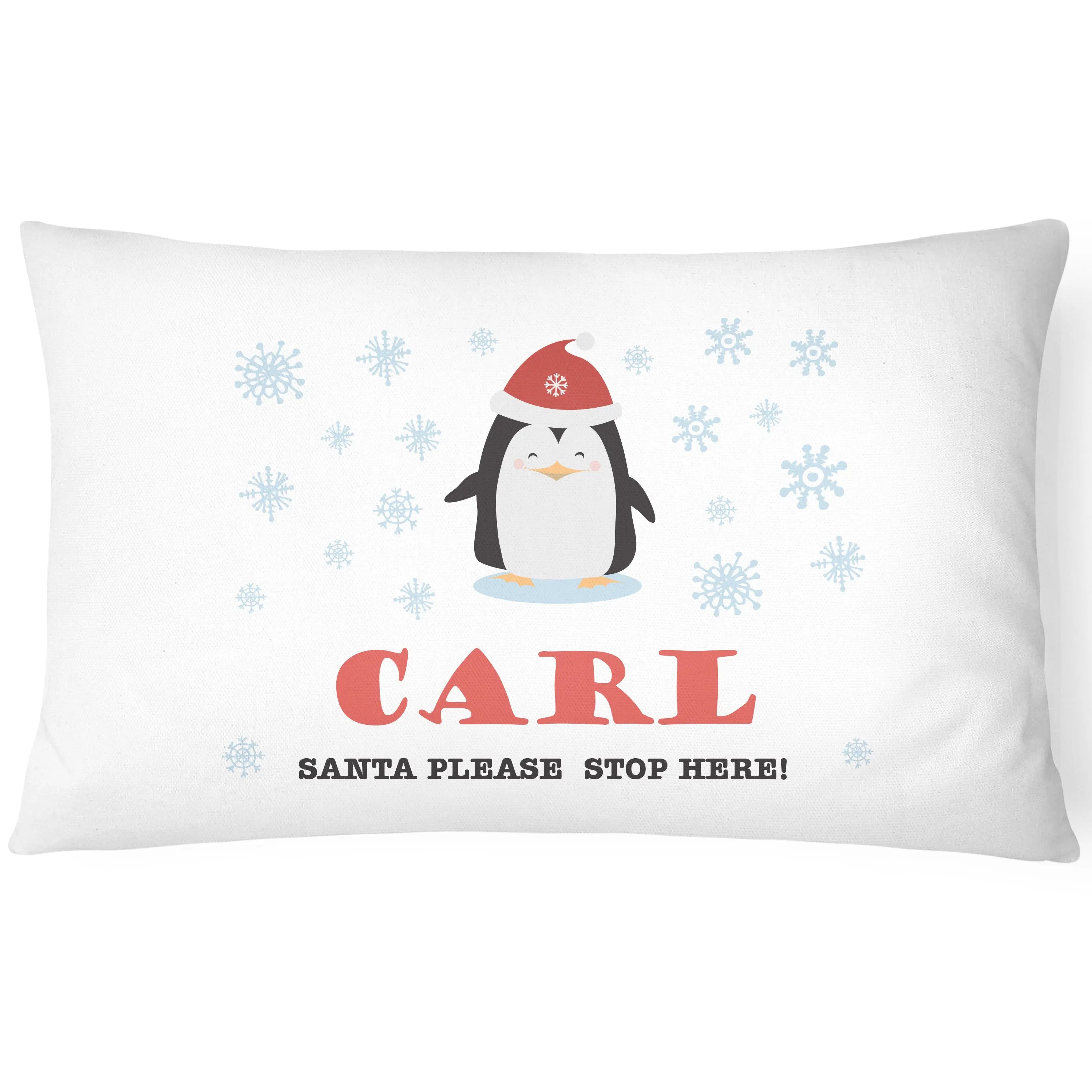 Christmas Pillowcase for Kids - Personalise With Any Name - Perfect Children's Gift - Penguin - CushionPop