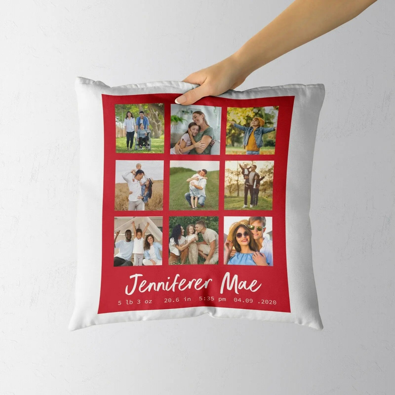 Personalised Photo Cushion Perfect Gift Décor  - Up to 9 Photos - Red - CushionPop
