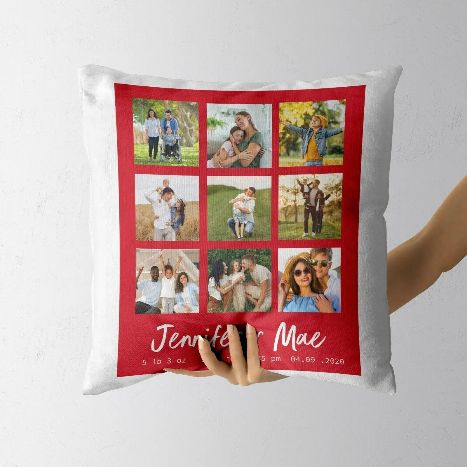Personalised Photo Cushion Perfect Gift Décor  - Up to 9 Photos - Red