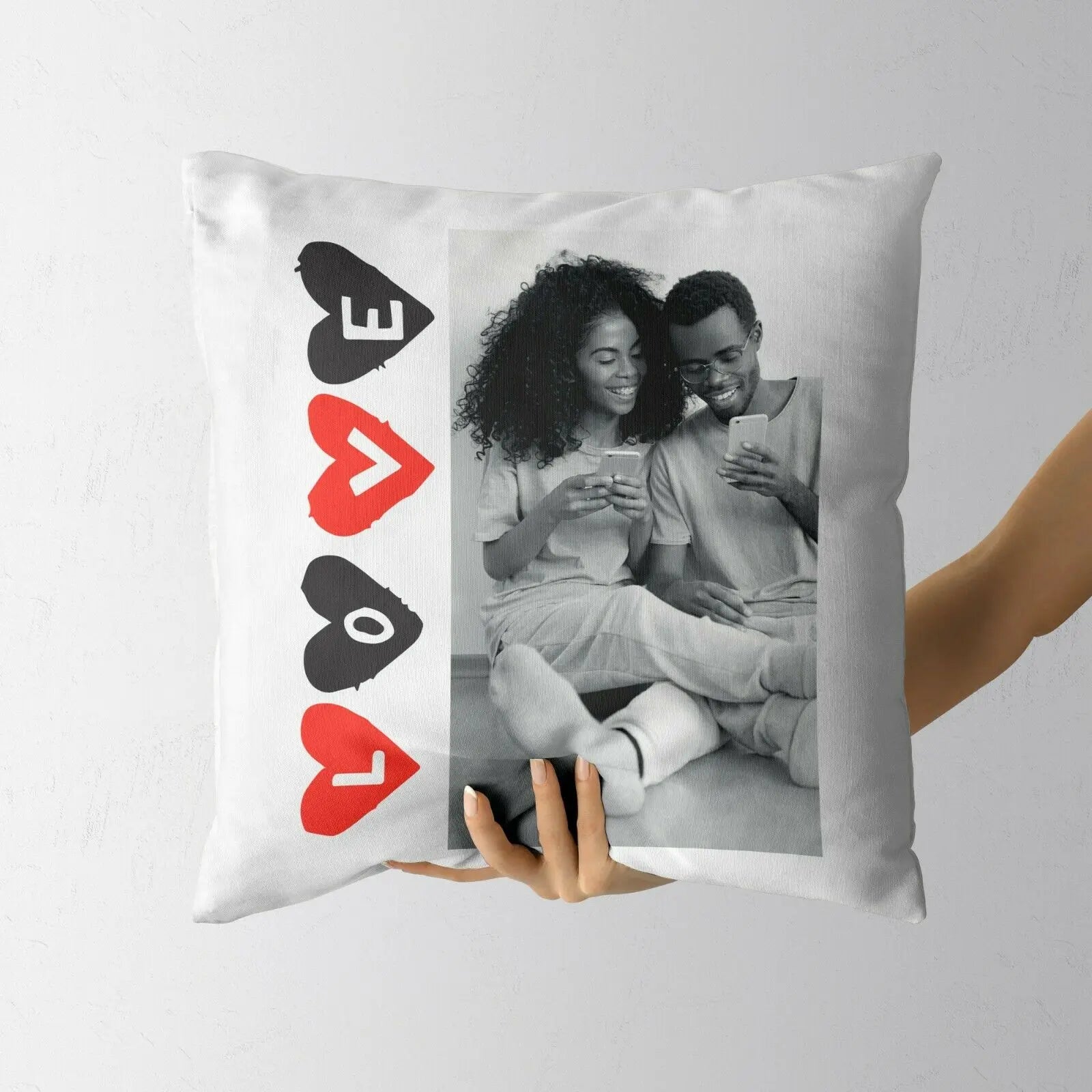 Personalised Cushion 1 Image Perfect Gift Décor  - Red + Black Love