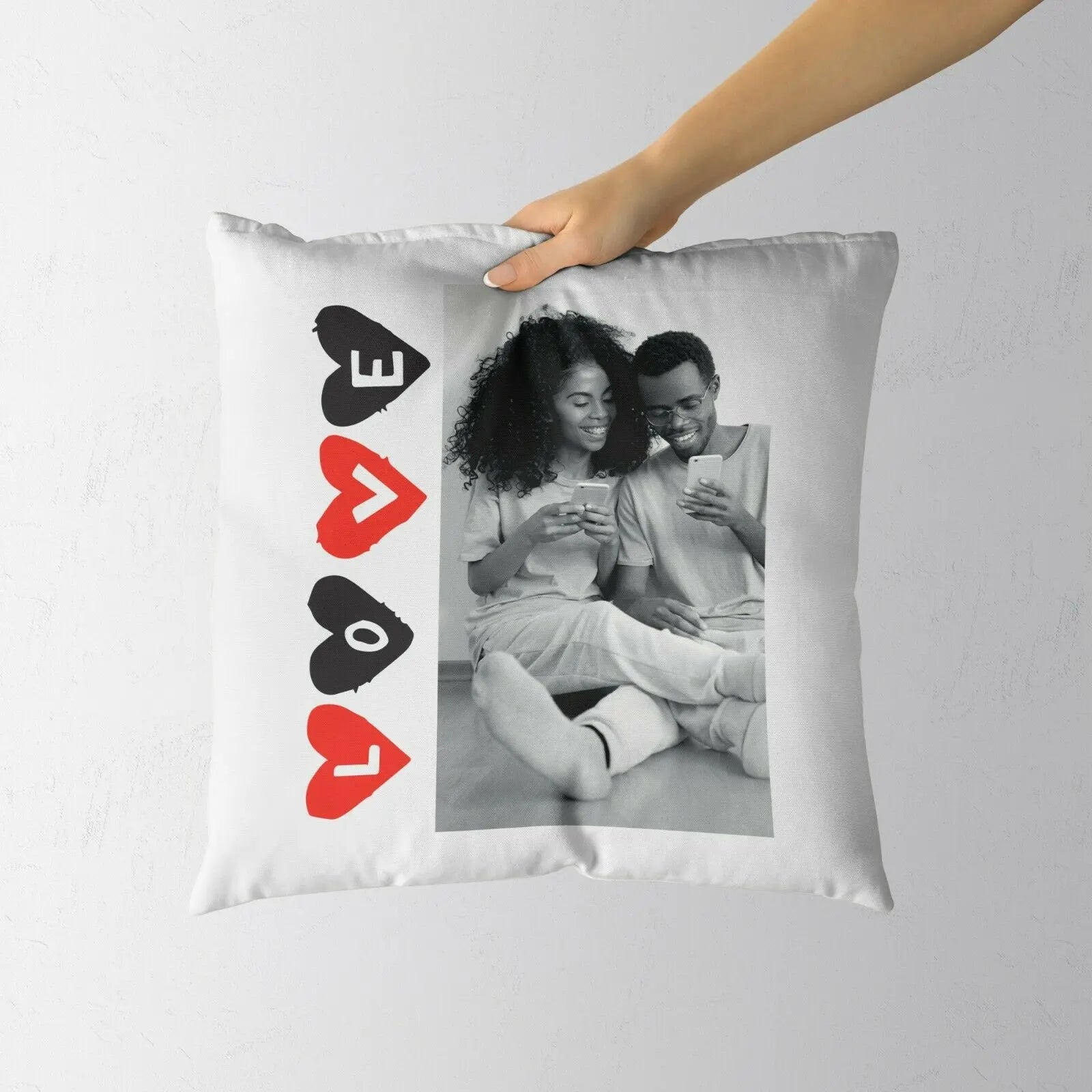 Personalised Cushion 1 Image Perfect Gift Décor  - Red + Black Love