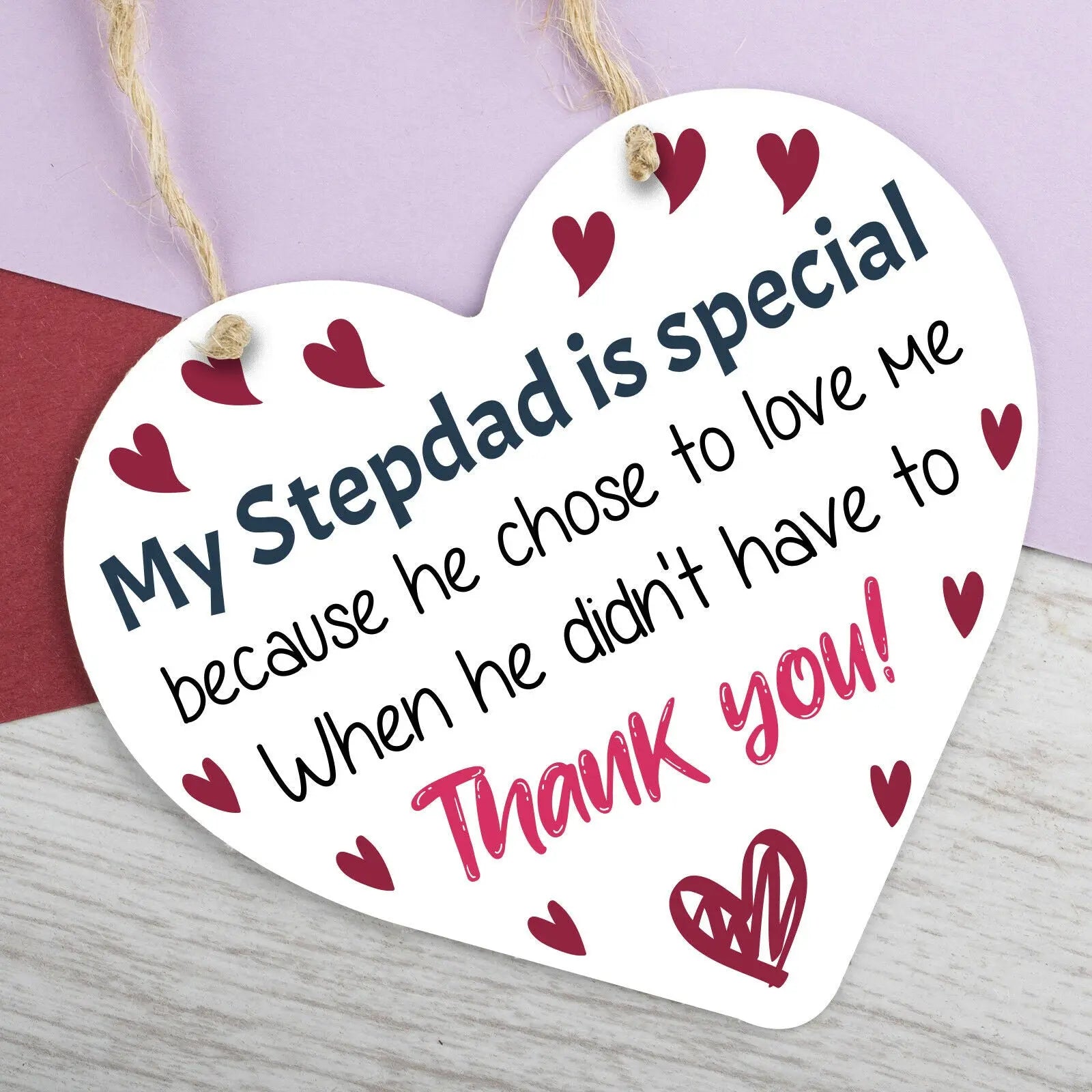 Stepdad Wood Heart FATHERS DAY Gifts For Him Daughter Son Birthday Thank You - CushionPop