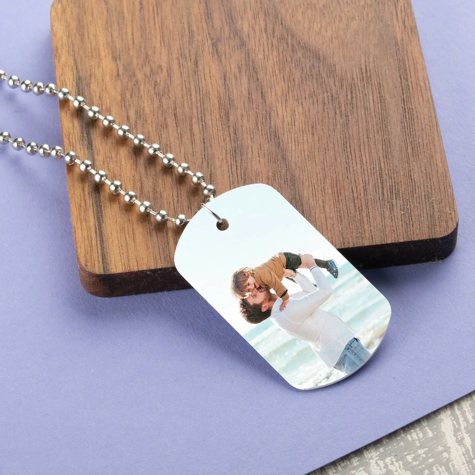 Personalised Mens Photo Dog Tag Military Army ID Necklace Husband Dad Gift - CushionPop