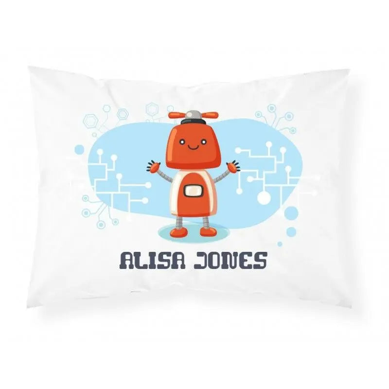 Personalised Robot Pillowcase Children Printed Gift Custom Print New - Orange