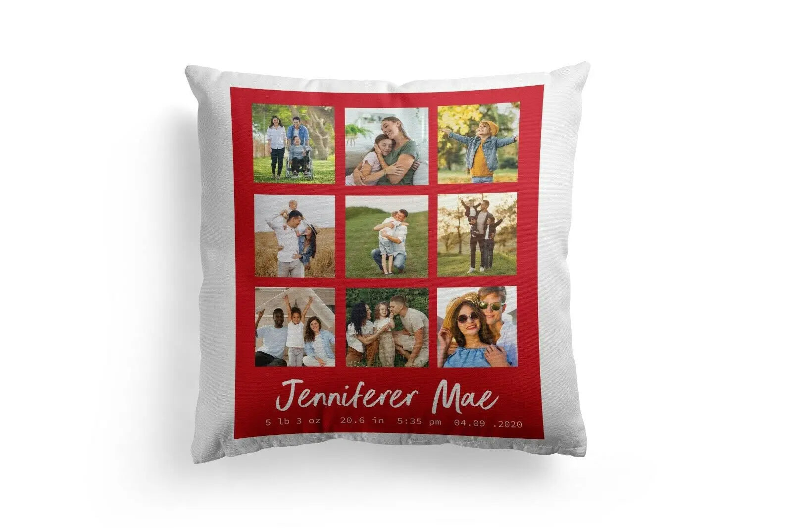 Personalised Photo Cushion Perfect Gift Décor  - Up to 9 Photos - Red